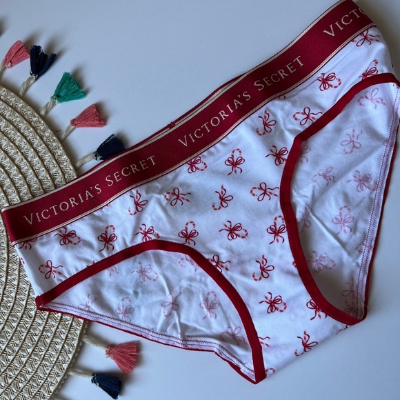 Victoria's Secret Logo Cotton Hiphugger Panty Candy Canes Small NEW - Picture 2 of 6